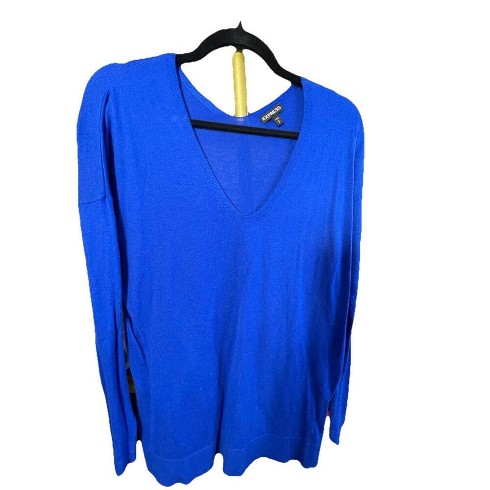 Express Shirt Women’s Blue Size Small Long Sleeve V Neck 3% Cashmere Soft